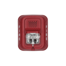 Sirena con Lámpara Estroboscópica / a 2 Hilos / Montaje en Pared / 12 o 24 Vcd / Configuración Estroboscópica Seleccionable / Texto en Inglés / Color Rojo