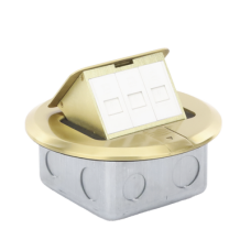 Mini Caja de Piso Redonda para Datos o Conectores Tipo Keystone, Color Bronce (3 Contactos) (11000-12102)