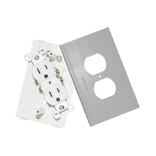 Contacto eléctrico doble, soporte y tapa color aluminio, para canaleta TEK100-A y mini columna THMICG