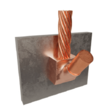 Molde para Soldadura Exotérmica para Cable 1/0 AWG a Superficie de Acero en Vertical hacia Arriba a 90° Molde para Soldadura Exotérmica para Cable 1/0 AWG a Superficie de Acero en Vertical hacia Arriba a 90°