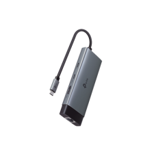 Adaptador HUB 6 en 1, 1 puerto USB-C entrada, 1 puerto HDMI 4K, 1 puerto Ethernet Gigabit, 1 puerto USB-C y 2 puertos USB-A