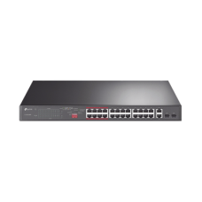 Switch No Administrable 24 Puertos PoE+ 10/100 Mbps / 2 Puertos 10/100/1000 Mbps + 2 Puertos SFP (combo) / Modo Prioridad de Tráfico / Modo Aislamiento de Red / Presupuesto PoE de 250 W / Diseño para Ideal para Vigilancia IP
