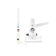 Antena marina VHF en fibra de vidrio en rango de 156 a 163 MHz con 4.5 metros de cable, Incluye: montaje de trinquete de nylon y conector PL-259 macho. Antena marina VHF en fibra de vidrio en rango de 156 a 163 MHz con 4.5 metros de cable, Incluye: montaje de trinquete de nylon y conector PL-259 macho.