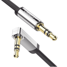 Cable Auxiliar Plano 2 Metros / Conector 3.5mm a 3.5mm / Macho-Macho / Recto a Angulo / Ángulo de 90° en una de sus Puntas / Color Negro Cable Auxiliar Plano 2 Metros / Conector 3.5mm a 3.5mm / Macho-Macho / Recto a Angulo / Ángulo de 90° en una de sus Puntas / Color Negro