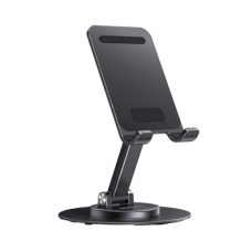 Soporte para Teléfono Celular Giratorio | 360° de Rotación | Angulo Ajustable | Altura Ajustable 17-20cm  | Antideslizante | Ejes Giratorios de Alta Precisión| Plegable | Aluminio | Color Gris