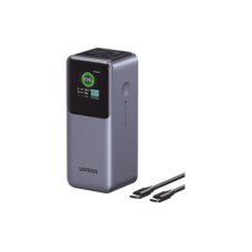 Power Bank de 20000mAh | 3 Salidas 130W Max. | USB-A + 2 USB-C | PD 3.0 | QC3.0 | FCP | SCP | Pantalla Inteligente | Carcasa Ignifuga | Color Gris | Incluye Cable USB de 50cm | Carga tu Laptop de Manera Segura.