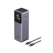 Power Bank de 25000mAh | 3 Salidas 200W Max. | USB-A + 2 USB-C | PD 3.0, QC3.0 | FCP | SCP | Pantalla Inteligente | Carcasa Ignifuga | Color Gris | Incluye Cable USB de 50cm | Carga tu Laptop de Manera Segura.