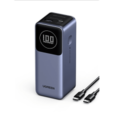 Power Bank de 12000mAh | 2 Salidas 100W Max. | USB-A + 1 USB-C | PD 3.0 | QC3.0 | FCP | SCP | Pantalla Inteligente | Carcasa Ignifuga | Color Gris | Incluye Cable USB de 50cm | Carga tu Laptop de Manera Segura.