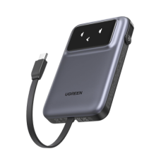 Power Bank Serie Uno |  10000mAh | 30W |  con Cable USB-C Incorporado | 2 Salidas 30W Max. | Pantalla Inteligente | Carcasa Ignifuga | Aprobado por Aerolíneas.| Color Grey.