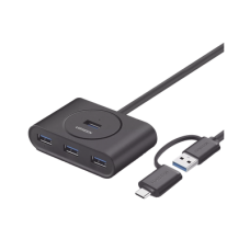HUB USB-A y C 3.0 4 en 1 | Con Conector USB-C y USB-A | 4 Puertos USB-A 3.0 (5Gbps) | Cable de 25cm | Indicador Led | Ideal para Transferencia de Datos | Entrada Micro USB para alimentar equipos de mayor consumo.