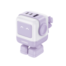 Cargador RobotGaN de 65W Serie UNO | 3 Puertos de Carga Rápida | 2 USB-C | 1 USB-A | PD 3.0 | QC 4.0 | Carga Inteligente | Tecnología GaN II | Zapato Magnético Extraíble | Carcasa Ignífuga | Pantalla LED