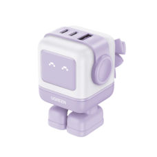 Cargador RobotGaN de 65W Serie UNO | 3 Puertos de Carga Rápida | 2 USB-C | 1 USB-A | PD 3.0 | QC 4.0 | Carga Inteligente | Tecnología GaN II | Zapato Magnético Extraíble | Carcasa Ignífuga | Pantalla LED