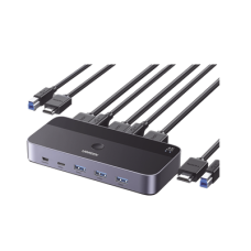 Conmutador KVM HDMI 4K | HDMI 2.0 | 2 Entradas 1 Salida | 4 Puertos USB 3.0 (3 USB-A *1 USB-C) | Soporta 4K@60Hz | HDR | Indicador Led | Compatible Win, MacOs y Linux | Carcasa de Aluminio.