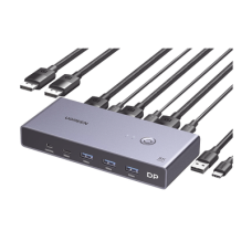 Conmutador KVM DisplayPort 8K | DP 1.4 | 2 Entradas 1 Salida | 4 Puertos USB 3.0 (3 USBA *1 USBC) | Soporta 8K@60Hz | HDR | Control de Escritorio | Carcasa de Aluminio | Indicador Led | Compatible Win, MacOs y Linux.