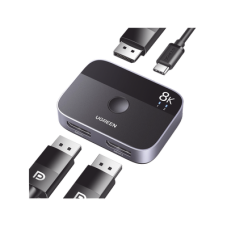 Conmutador DP 1.4 8K | Display Port Splitter 2 Entradas a 1 Salida | Bidireccional | 3D | HDR10+ | Dolby Atmos | 240Hz | 48Gbps | Compatible Free-Sync/G-Syng | Sincronización de Audio | Potentes Chips de Última Generación.