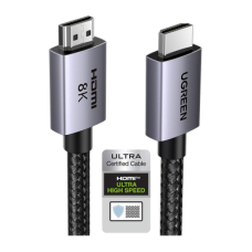 Cable HDMI 2.1 de 8K@60Hz | 2 Metros (6.56 Pies) | 48Gbps | HDR10+ | 3D Inversivo | eARC | Dolby ATMOS | VVR | QMS | QFT | ALLM | 3 Modos de Visualización | Certificado HDMI 8K | Niquelado | Nylon Trenzado | Carcasa de Aluminio