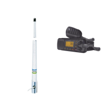 Kit de radio móvil VHF marino modelo UM-385 color negro y antena marina Shakespeare en fibra de vidrio 5101 Kit de radio móvil VHF marino modelo UM-385 color negro y antena marina Shakespeare en fibra de vidrio 5101