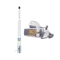 Kit de radio móvil VHF marino modelo UM-385 color blanco y antena marina Shakespeare de fibra de vidrio 5101 Kit de radio móvil VHF marino modelo UM-385 color blanco y antena marina Shakespeare de fibra de vidrio 5101