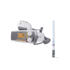 Kit de radio UM385 | mas antena marina de fibra de vidrio TX-5101-SYS fabricada en fibra de vidrio con base roscable de acero inoxidable Kit de radio UM385 | mas antena marina de fibra de vidrio TX-5101-SYS fabricada en fibra de vidrio con base roscable de acero inoxidable