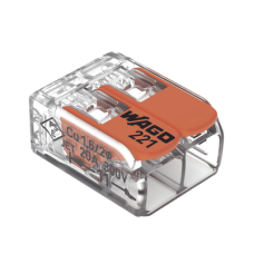 Borna de Conexión / Serie 221 / Palancas Naranja / 2 Conductores 4 mm² / Carcasa Transparente / 300V 20A / T85 / UL ENEC Certificado Borna de Conexión / Serie 221 / Palancas Naranja / 2 Conductores 4 mm² / Carcasa Transparente / 300V 20A / T85 / UL ENEC Certificado